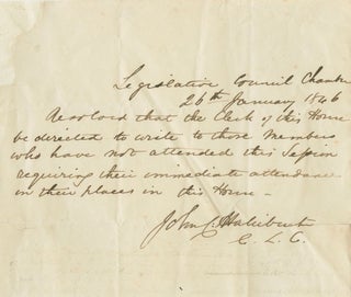 Item #1847 Note Signed John C. Haliburton. John Croke HALLIBURTON