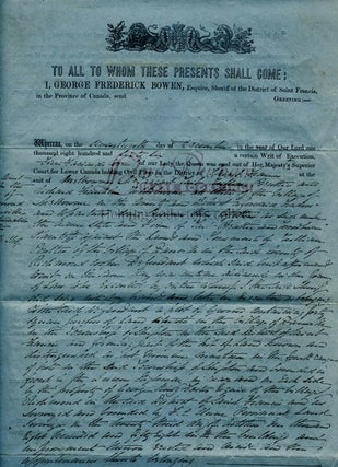 George Fredrick Bowen (Sheriff) Document Signed. An 1867 Deed of Sale