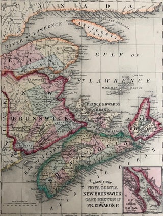 Map of Nova Scotia, New Brunswick Cape Breton Island and Prince Edward Island in Counties