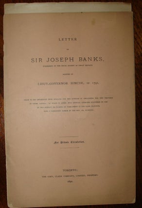 Item #2539 Letter to Sir Joseph Banks. John Graves Lieut. Col SIMCOE, Rev. Dr. SCADDING