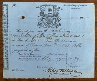 Item #2559 A Canada Company Office Toronto (with logo) receipt - Document signed. Alfred...