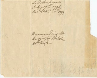 Jeffery Amherst ASL “letter of recommendation” for Barrington Bradshaw (to unkonwn) UK Manusricpt 1796
