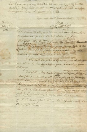 Letter sent from J. Durham to Alexander Davison as executor of Robert Lisle, esquire, Acton House