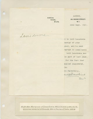 Item #2774 Marques of Landsdowne signature 5th Governor General of Canada (1883-88). Henry...
