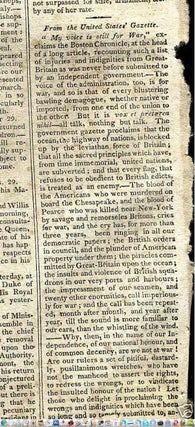 War 1812, "My Voice is Still for War" why USA should be at war with the Britain article in The Newport Mercury, October 12, 1811 newspaper