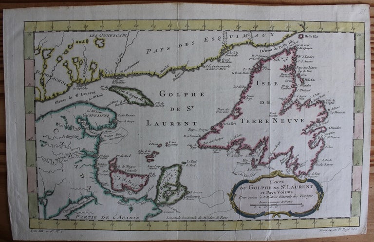 Item #3046 Carte du Golphe de St-Laurent et Pays voisins pour servir à l'Histoire Générale des Voyages. Jacques Nicolas BELLIN.