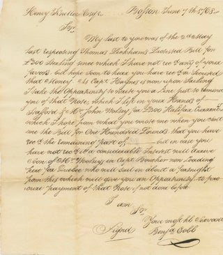 Item #3368 Duplicate (reminder) letter for payment of £300 from Capt. Benjamin Cobb. Capt....