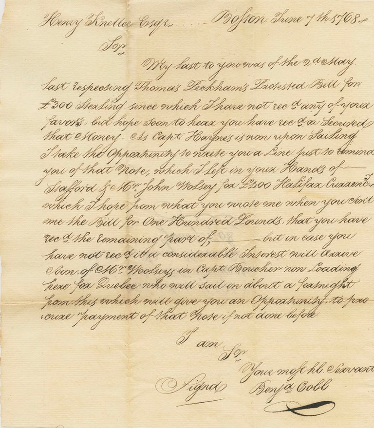 Item #3368 Duplicate (reminder) letter for payment of £300 from Capt. Benjamin Cobb. Capt. Benjamin COBB Jr.