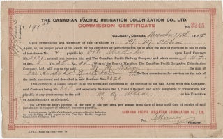 Item #3427 The Canadian Pacific (CPR) Irrigation Colonization Co. Ltd. Commission Certificate....