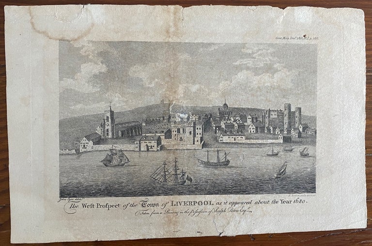 Item #3503 West Prospect of the Town of Liverpool as it Appeared About the Year 1680 engraving. Sylvanus URBAN, John JR.  EYES, B.  HOWLETT, d1793, after, engraver, Edward CAVE.