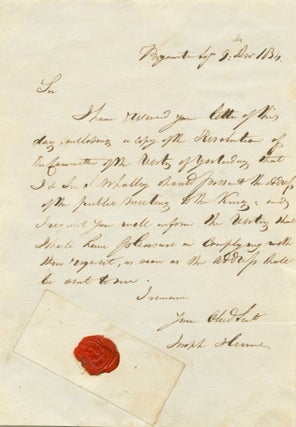 Item #4474 Joseph Hume Dec. 9 , 1831 Autograph Letter Signed on committee resolution. Joseph ...