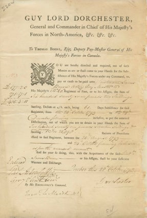 Item #4593 Guy Carleton, Lord Dorchester, Document Signed giving an account of money that is owed...