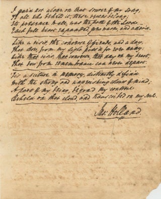 John Holland original manuscript poem, "The Rainbow" signed (titled and dated May 12, 1820)