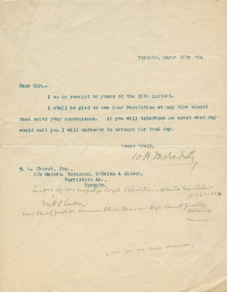 Item #4859 Typed Signed Letter (TSL) from William Ralph Meredith to L. Church. Sir William Ralph...