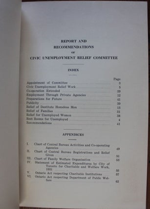 City of Toronto Civic Unemployment Relief Committee Report and Recommendations May, 1931