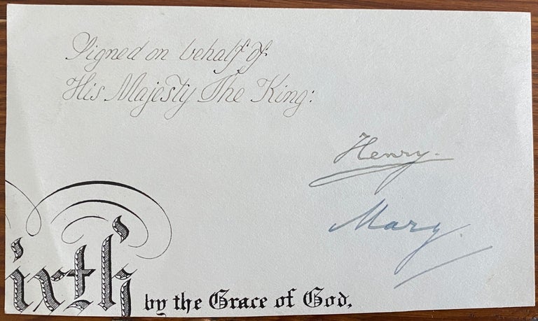 Item #4906 Signature of Henry Charles George, Viscount Lascelles and Princess Mary, Princess Royal and Countess of Harewood cut from a larger document. Henry Charles GEORGE, Viscount Lascelles, Princess MARY, Princess Royal, Countess of Harewood.