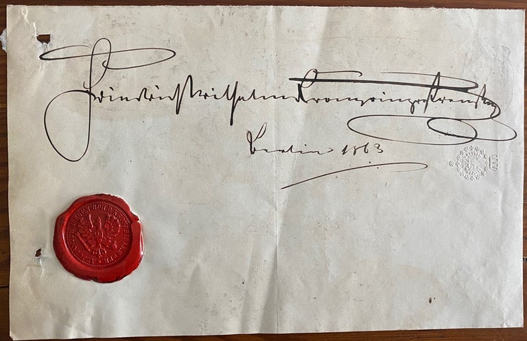 Item #4909 Signature of Frederick William Nicholas Charles, Crown Prince of Prussia on a partial pice of paper with a red wax seal. Frederick William Nicholas CHARLES, Crown Prince of Prussia.