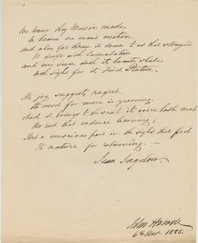 Item #4911 Signature of John Howell at bottom right on a copy of a handwritten poem. John  HOWELL, c.