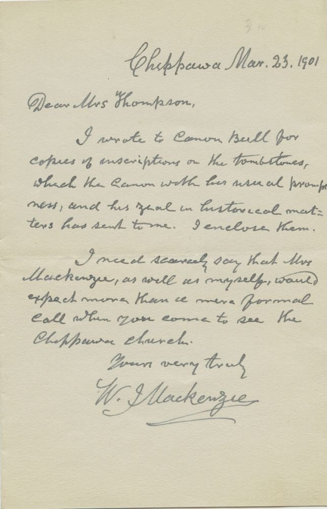 Item #4925 Autographed Letter Signed (ALS) by Reverend W. J. MacKenzie to Mrs. Thompson. Reverend W. J. MACKENZIE.