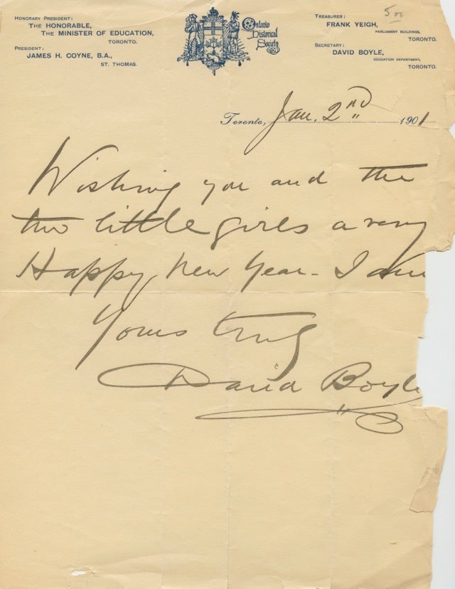 Item #4940 Autographed note signed of David Boyle. David BOYLE.