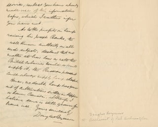 Autographed Letter Signed (ASL) of Douglas Brymner to Coyne
