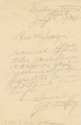 Item #4943 Autographed Letter Signed (ASL) of Geroge Henry Armstrong. George Henry ARMSTRONG