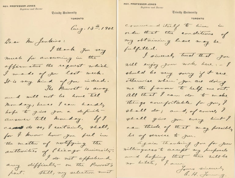 Item #4952 Two Autographed Signed Letters (ASL) of Archibald Hope Young. Archibald Hope YOUNG.