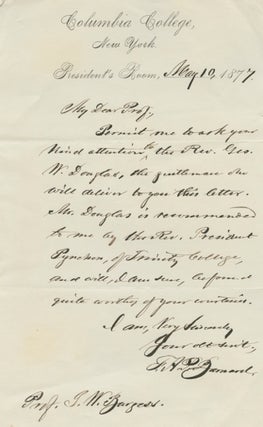 Item #4975 Autographed Signed Letter (ASL) of Frederick Augustus Porter Barnard. Frederick...