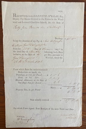 Three printed and signed documents two regarding British forces in the Windward and Leeward Charibbee (Caribbean) islands 1808, & 1817 and One in 1815, Mauritius, East Africa