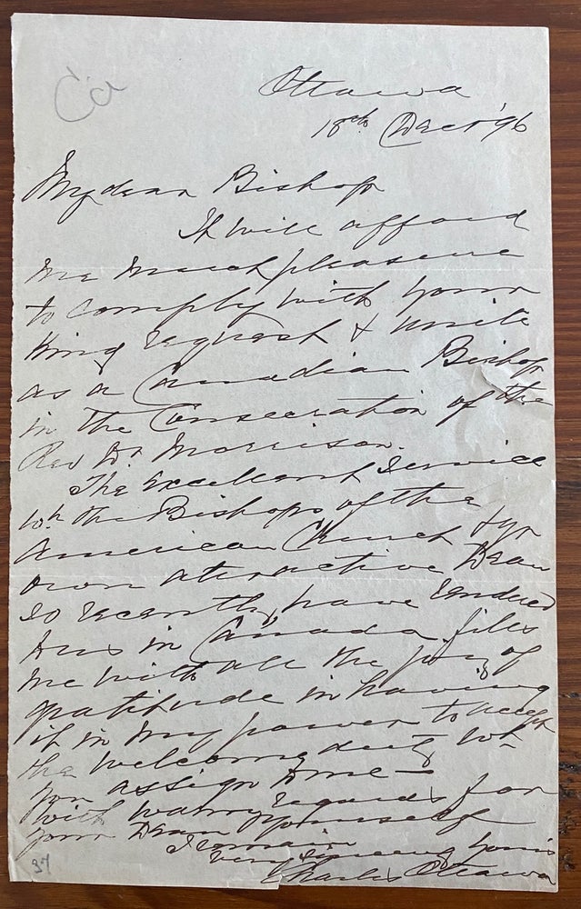 Item #5851 Manuscript letter to Bishop Charles Hamilton. Bishop Charles  HAMILTON, provenance, 1834–1919.