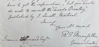 Holograph letter from R.T. Pennefather in Governor's office in Toronto, to Francis Howard.