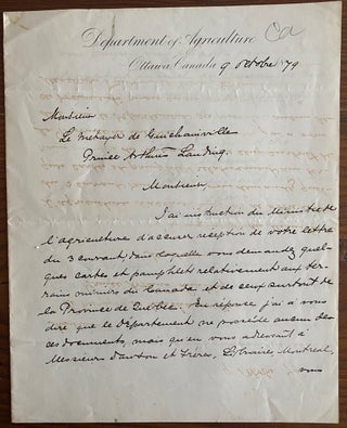 Item #5857 John Lowe secretary of the Department of Agriculture holograph 2pp. letter in French....