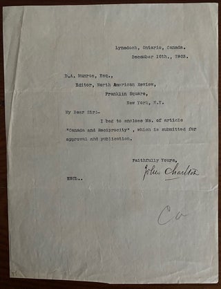 Item #5863 John Charlton TLS to the editor of the North American Review. John M. CHARLTON
