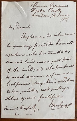 Item #5881 John  MacGregor manuscript letter. John MacGregor