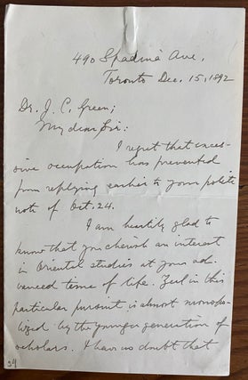 Item #5883 James Frederic McCurdy 2pp. holograph letter. J. F. MCCURDY, James Frederic