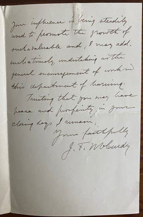 James Frederic McCurdy 2pp. holograph letter