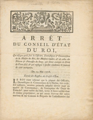Item #6750 Arrêt du Conseil d'État du roi - du 15 Mai 1778. France. Conseil d'Etat