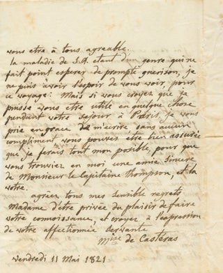 Hand-written note in French from Mise de Castéras