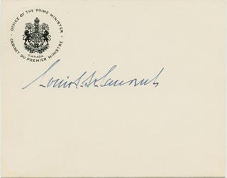 Item #7496 Louis St. Laurent "in-office" signature on Prime Minister office card. Louis Stephen...
