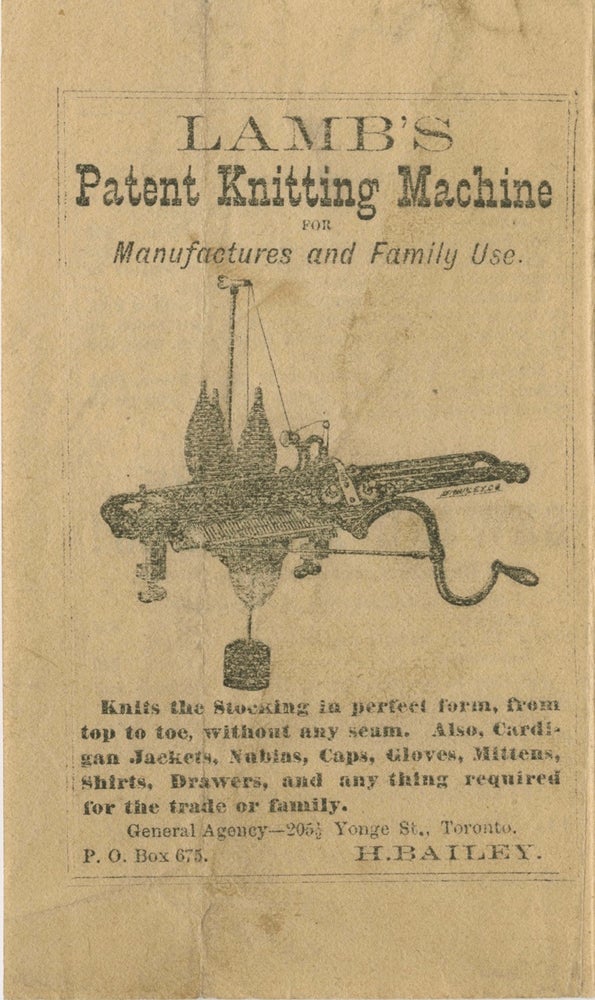 Item #7513 Lamb’s Patent Knitting Machine for Manufacturers and Family use. Lamb Knitting Machine Manufacturing Company, Isaac Wixom LAMB.