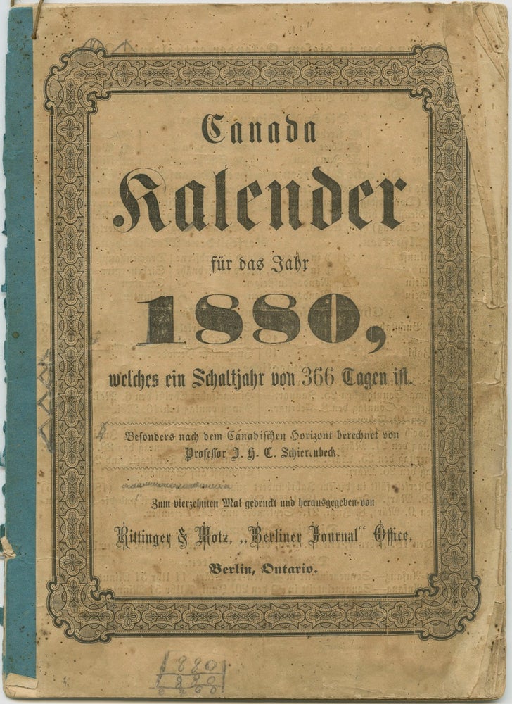 Item #7559 Canada Kalender. Rittinger, Motz publisher.