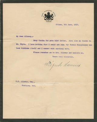 Item #7604 Wilfrid Laurier "in office" 1910 typed letter signed. Sir Wilfrid LAURIER