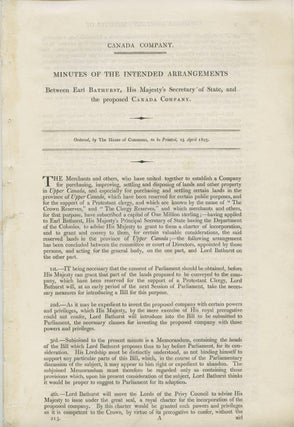 Item #7645 Canada Company, minutes of the intended arrangements between Earl Bathurst, His...