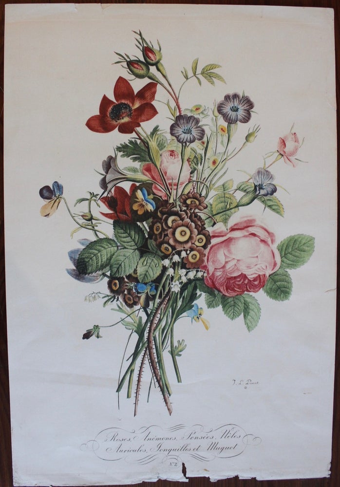 Item #7713 Bouquet de Roses, Anémones, Pensées, Nêles, Auricules, Jonquilles et Muguet. PRÉVOST J. L. , Jean Louis, c1760-c1810.