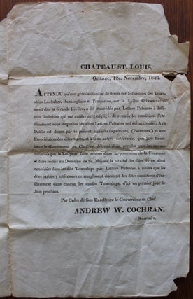 Printed 1823 Executive Council bilingual broadside escheated proclamation for 3 townships in Quebec