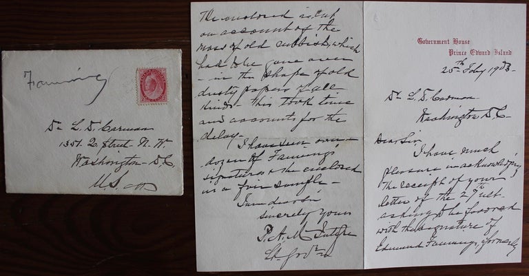 Item #7821 Peter Adolphus McIntyre holograph letter on Government House Prince Edward Island stationary. Peter Adolphus MCINTYRE.