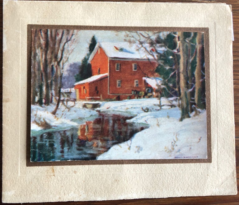 Item #7895 Christmas Card Print of Bruce’s Mill titled “The Red Mill” after a Manly MacDonald painting. Manly MACDONALD.