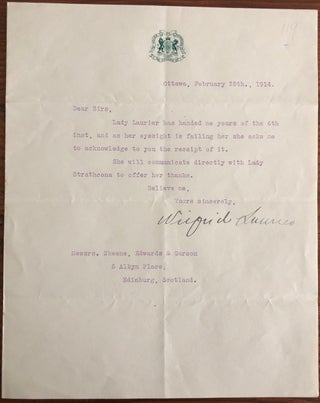 Item #7976 Typed Letter Wilfrid Laurier signed on House of Commons letterhead, February 25th,...
