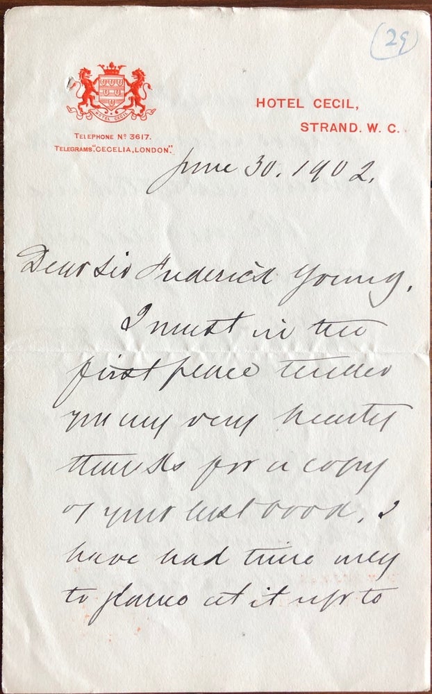 Item #7991 Autograph Letter Signed by Wilfrid Laurier while in office as Prime Minister of Canada, to Sir Frederick Young. Sir Wilfrid LAURIER, Sir Frederick YOUNG, provenance.