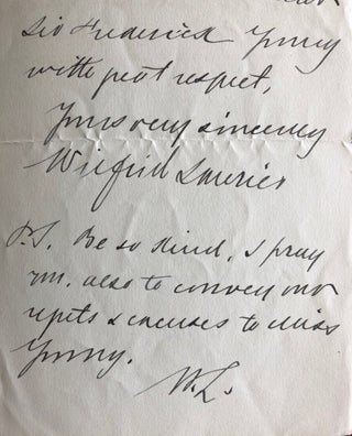 Autograph Letter Signed by Wilfrid Laurier while in office as Prime Minister of Canada, to Sir Frederick Young